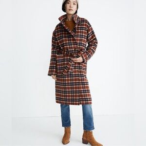 Madewell Plaid Long Belted Coat
